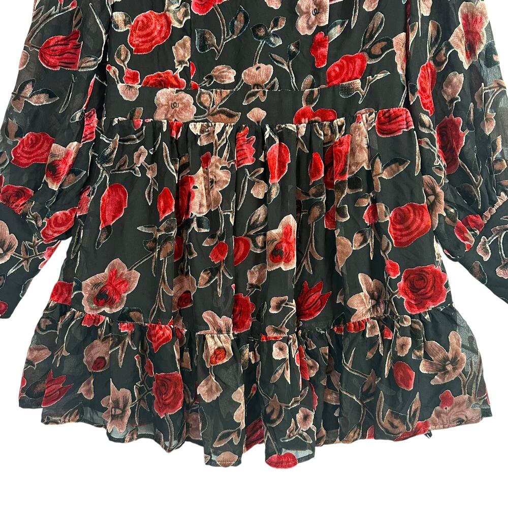 Fate Womens‎ Large Floral Velvet Mini Dress Sheer Romantic Cottagecore - Picture 4 of 13